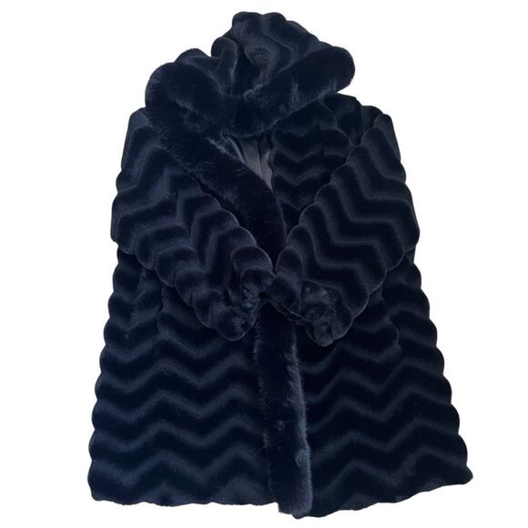 GALLERY Hooded Faux Fur Coat Black Size 1X - Picture 7 of 11